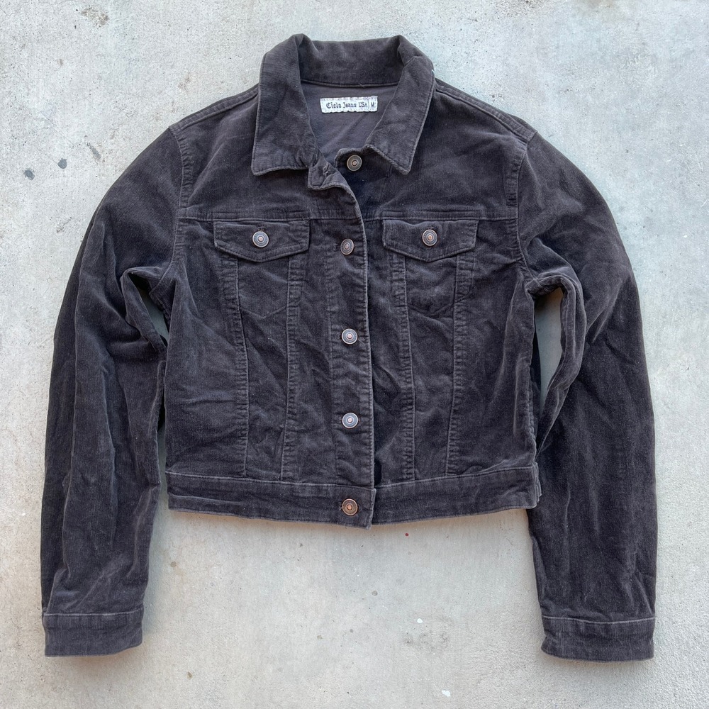 Cielo Jeans USA Womens Cropped Corduroy Trucker Jacket‎ Dark Gray Size M